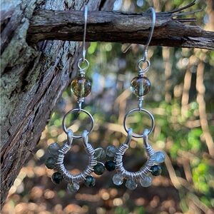 Elegant Silver and Green Beaded Earrings